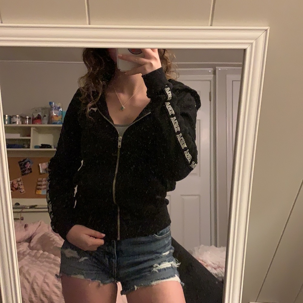 PINK zip up sweatshirt black